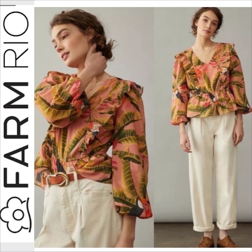 Farm Rio for Anthropologie Yasmine Ruffled Blouse XS